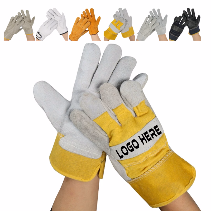 Yellow Leather Work Protective Gloves