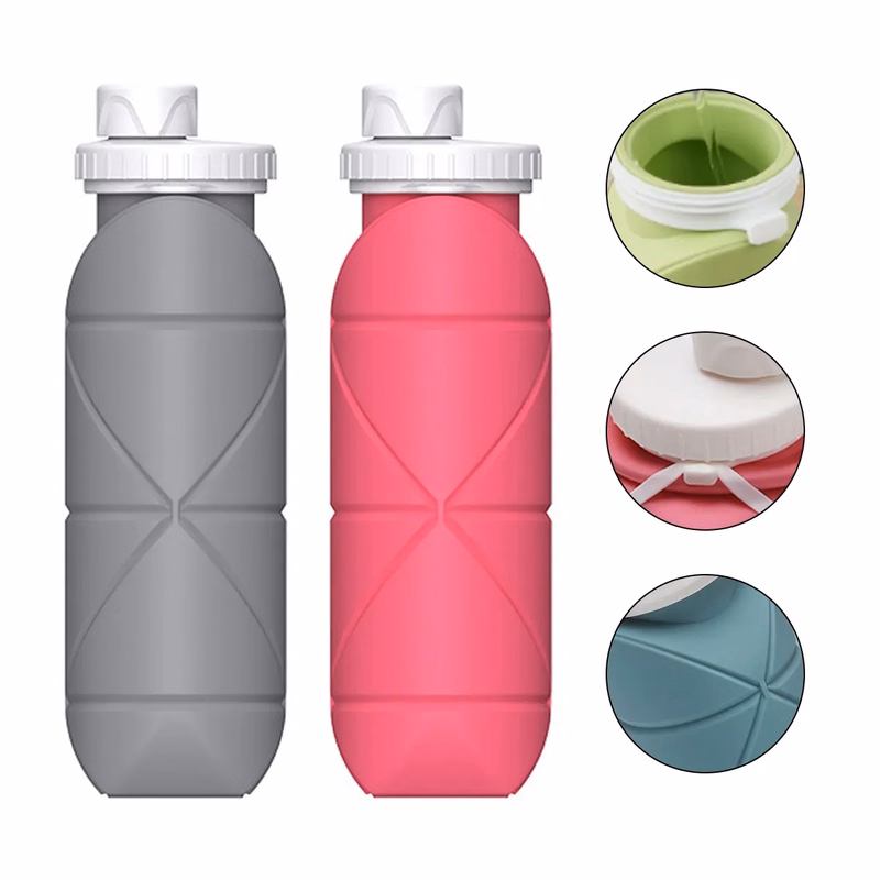 ollapsible Silicone Travel Water Bottle 20oz (600ml), Reuseable Leakproof BPA Free Foldable Bottle