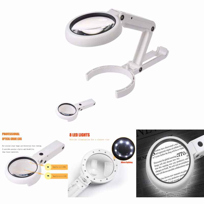 5X 11X Magnifier Glass with Light and Stand