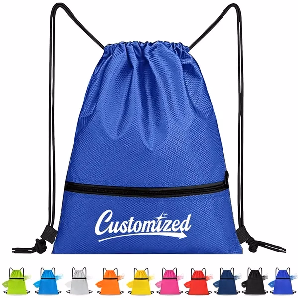 Custom Heavy-Duty Drawstring Backpack 15.75" with Front Zipper Pocket — Sports & School