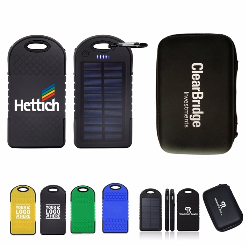 5000mAh Solar Power Bank Kit in Zipper Case with Logo Print