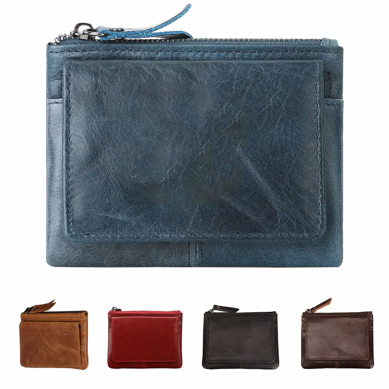 Leather 2 Zipper Coin Purse Wallet With Card Slots and More