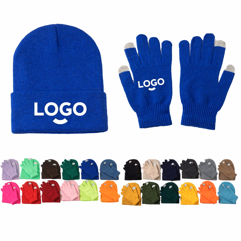 MOQ50 Solid Color Hat And Gloves Warm 2-Piece Set