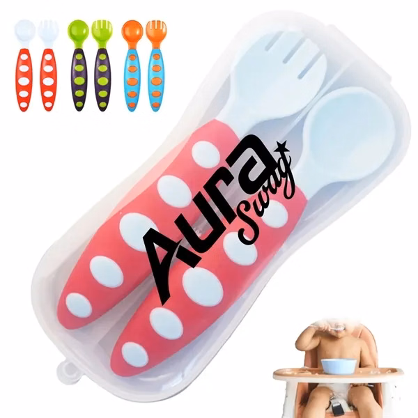 Custom Silicone Baby Utensil Set with Travel Case — Safe Feeding Promo