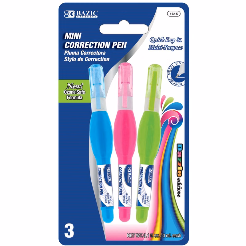 Mini Correction Pens - Assorted Color Barrels 3 Pack