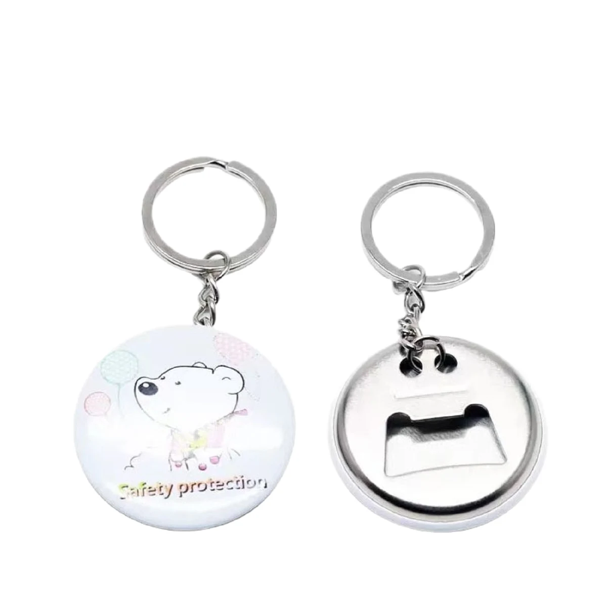 Round Tin Bottle Cap Opener Keychain 1
