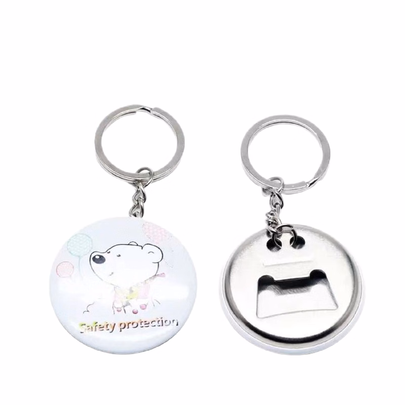 Round Tin Bottle Cap Opener Keychain