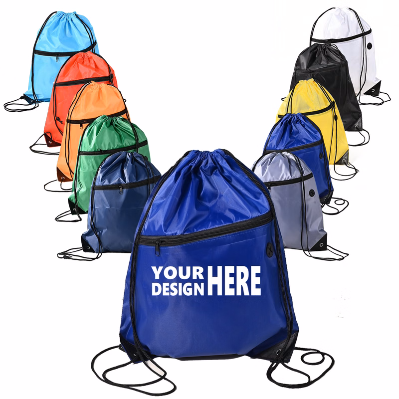 MOQ 20 Lightweight Waterproof Drawstring Bag With Zipper Pocket