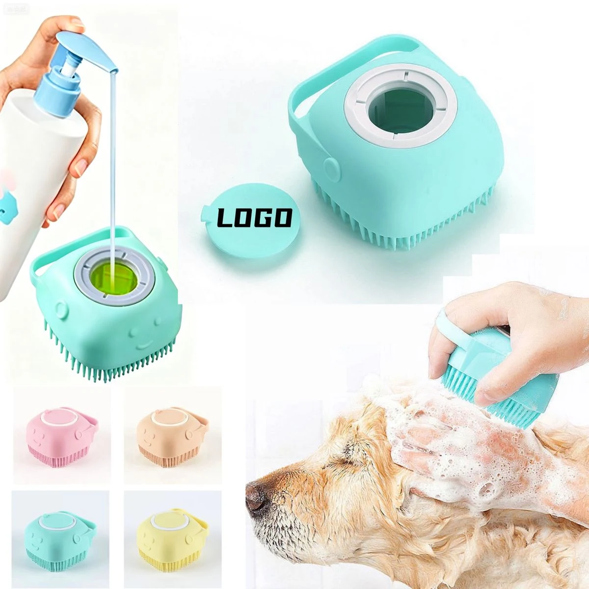 Soft TPE Pet Grooming Scrubber with Non Slip Handle 1