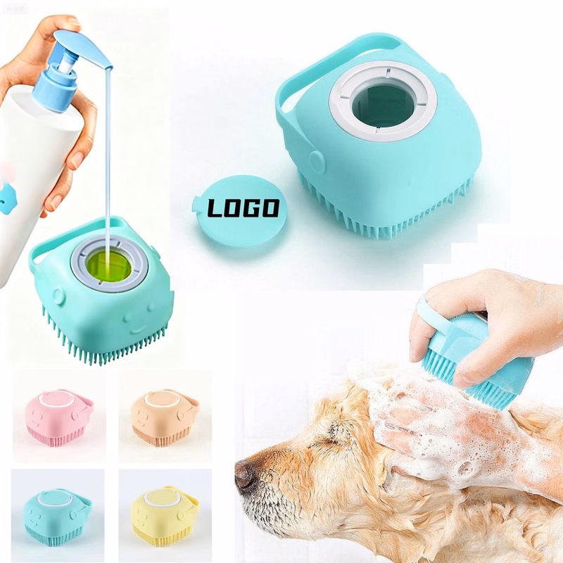 Soft TPE Pet Grooming Scrubber with Non Slip Handle