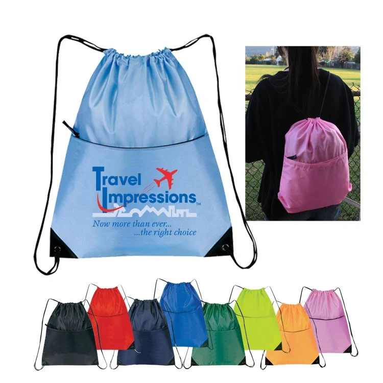 210D Nylon Zippered Drawstring Backpack 1