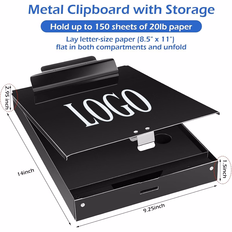 Durable Aluminum Clipboard with Storage(Black)