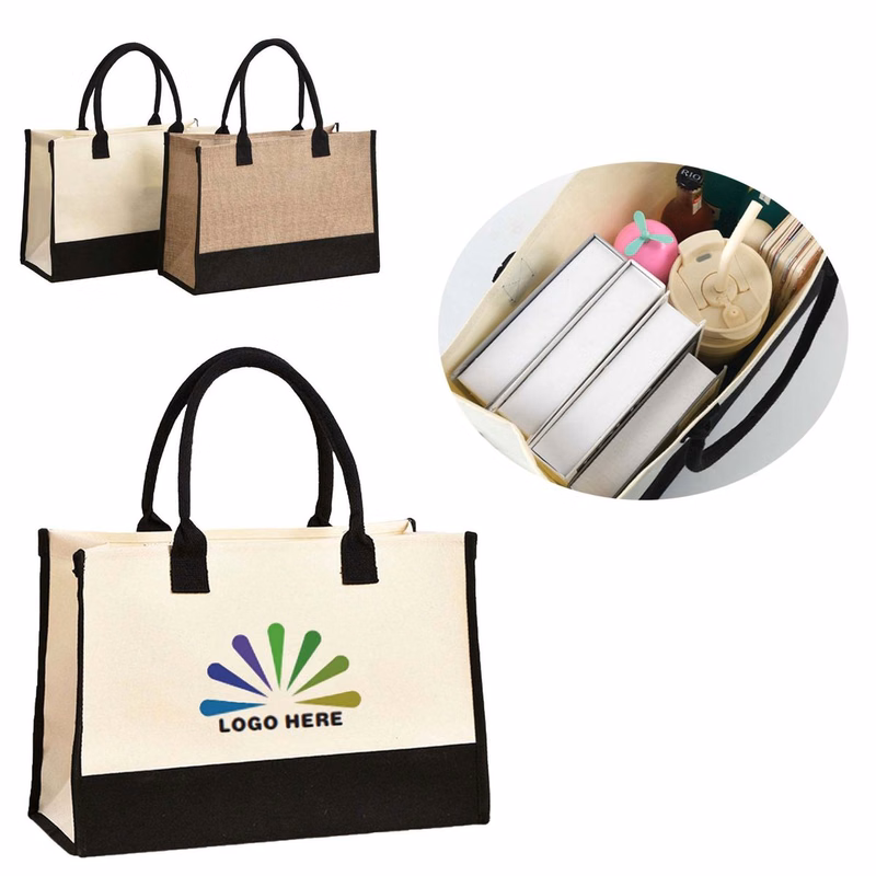 Blank Spliced Canvas Tote Bag for DIY Printing