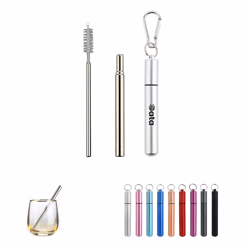 Collapsible Stainless Steel Beverage Straw Set with Keychain