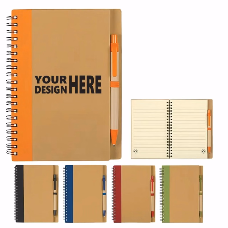 Kraft Paper Notebook With Pen, Spliced Cover