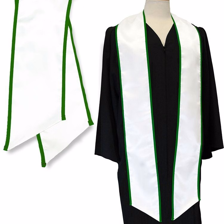 White Graduation Sash with Kelly Green Binded Edge