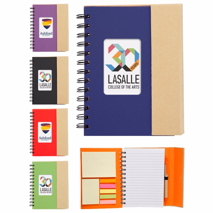 Eco Magnetic Notebook w/Sticky Notes and Flags & Pen -Full Color