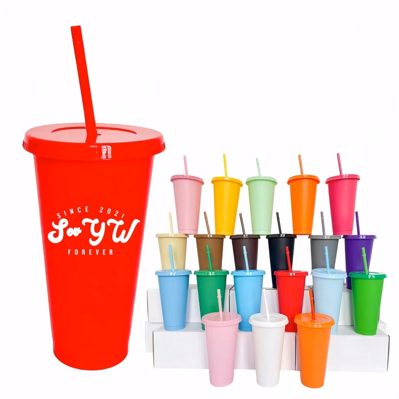 24oz Personalized Plastic Straw Cup