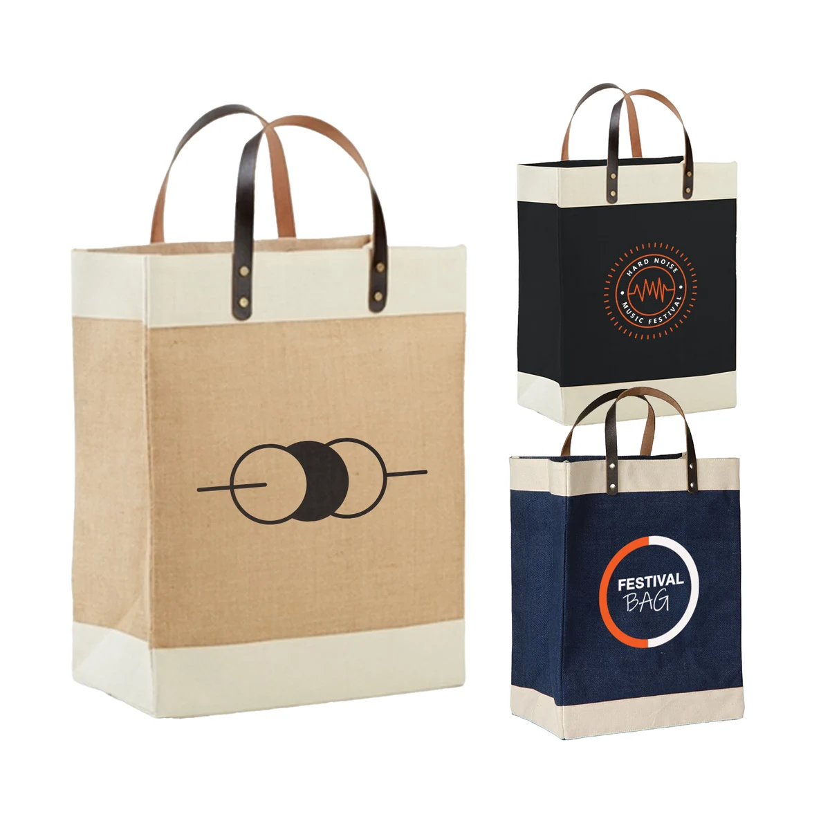 Laminated Jute Tote Bag with Cotton Accents and Leather Handles, custom tote bag with logo imprint 1