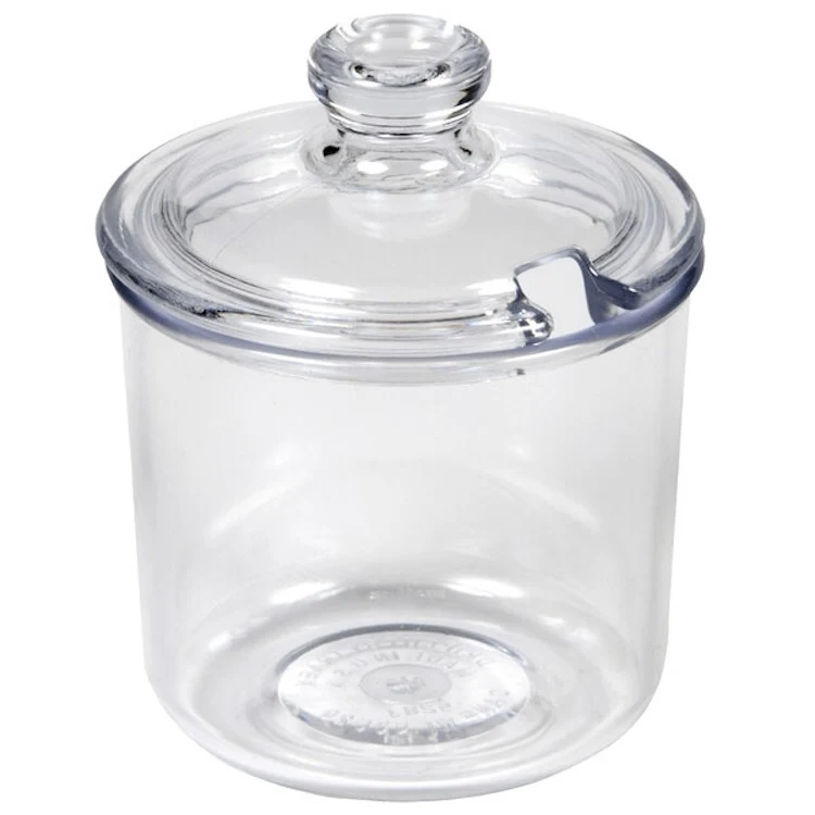 Vollrath 528-13 Dripcut® 8 oz. Clear Polycarbonate Condiment Jar and Lid 1