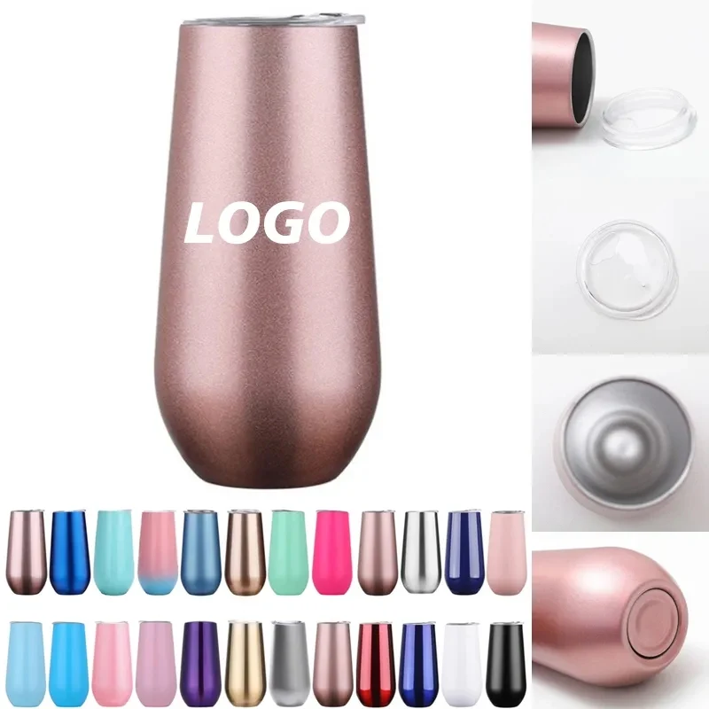 6 oz Stainless Steel Champagne Tumbler with Lips 1