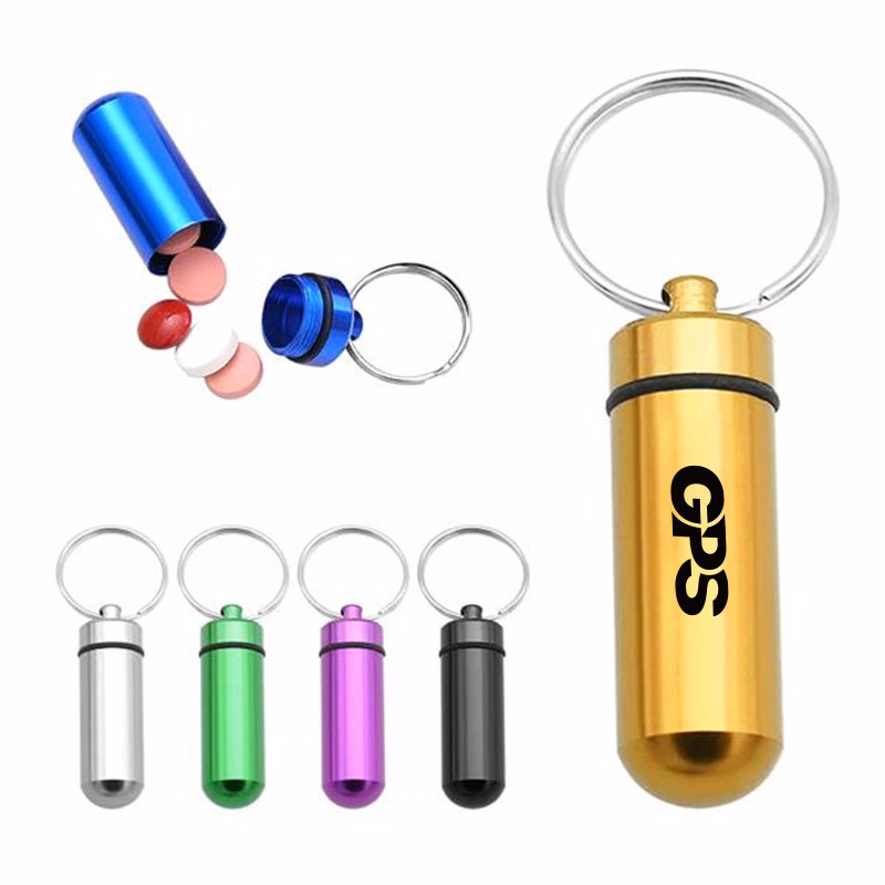 1 7/8 " Aluminium Alloy Pill Case With Keychain