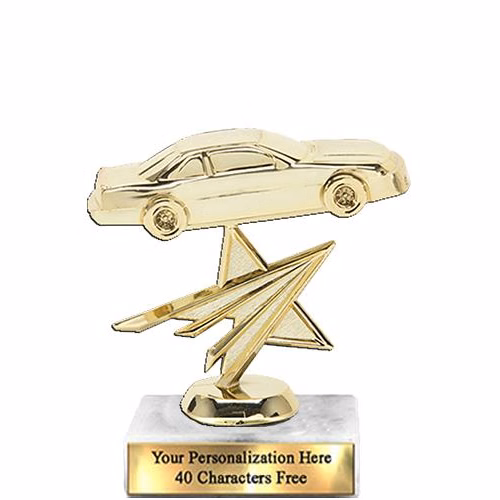 Trophy: 7", 2x3 white marble base, Stock Car Gold