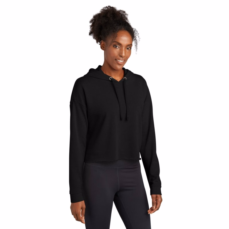Sport-Tek Women's PosiCharge Tri-Blend Wicking Fleece Crop Hooded Pullover
