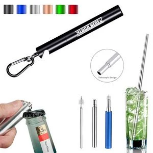 Telescope Metal Straw With Bottle Opener And Mini Brush 1