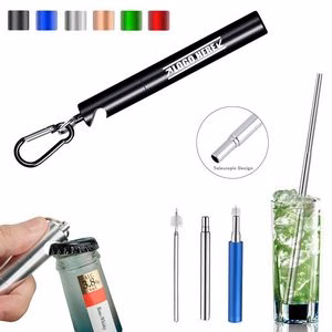Telescope Metal Straw With Bottle Opener And Mini Brush