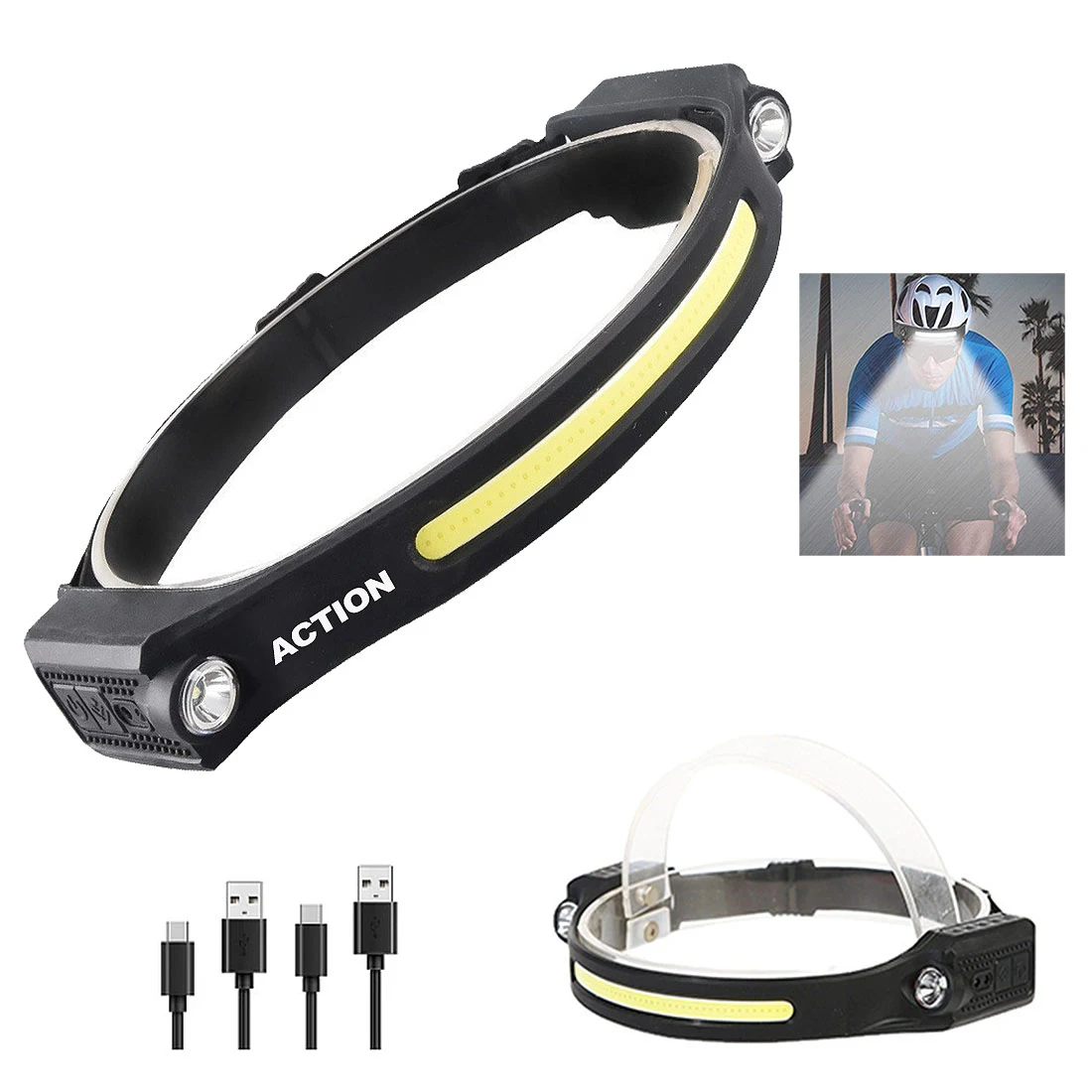 COB Wide Beam Headlight Flashlight 1