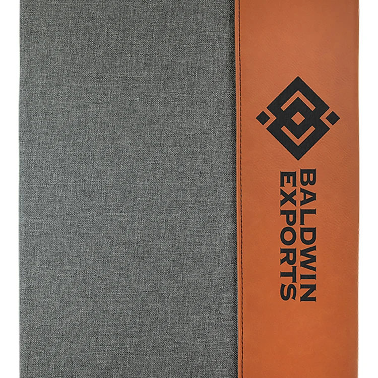 9 1/2" x 12" Rawhide Leatherette / Gray Canvas Portfolio with Notepad 1
