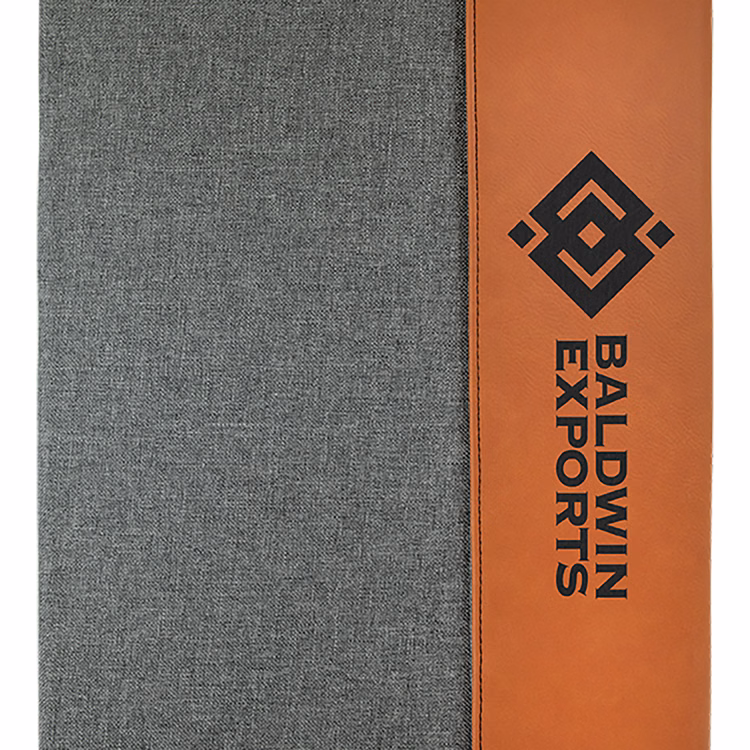 9 1/2" x 12" Rawhide Leatherette / Gray Canvas Portfolio with Notepad