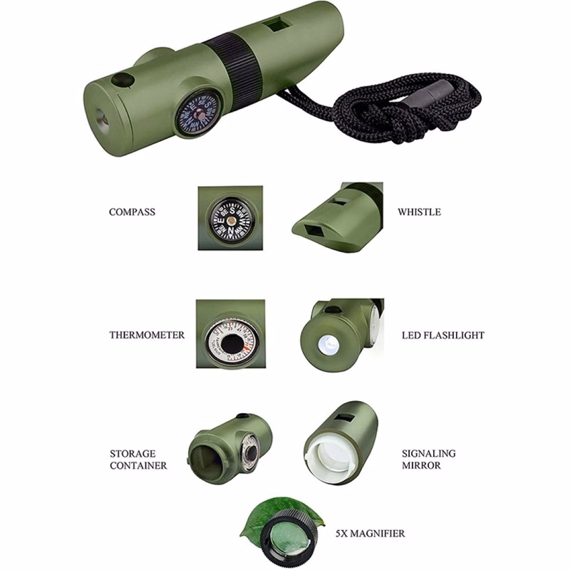 7 In 1 Survival Flashlight Magnifier Whistle