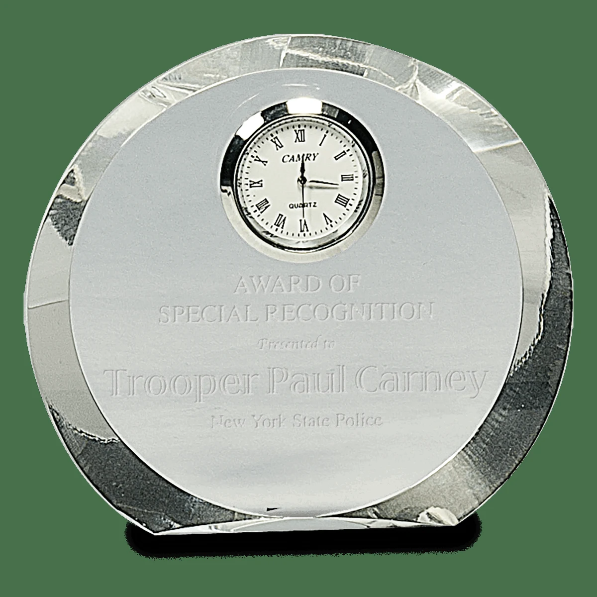 4 1/2" Clear Crystal Round with Clock 1