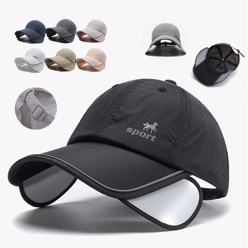 Retractable Baseball Cap Hat With Wide Brim Sun UV Protection Mesh Visor