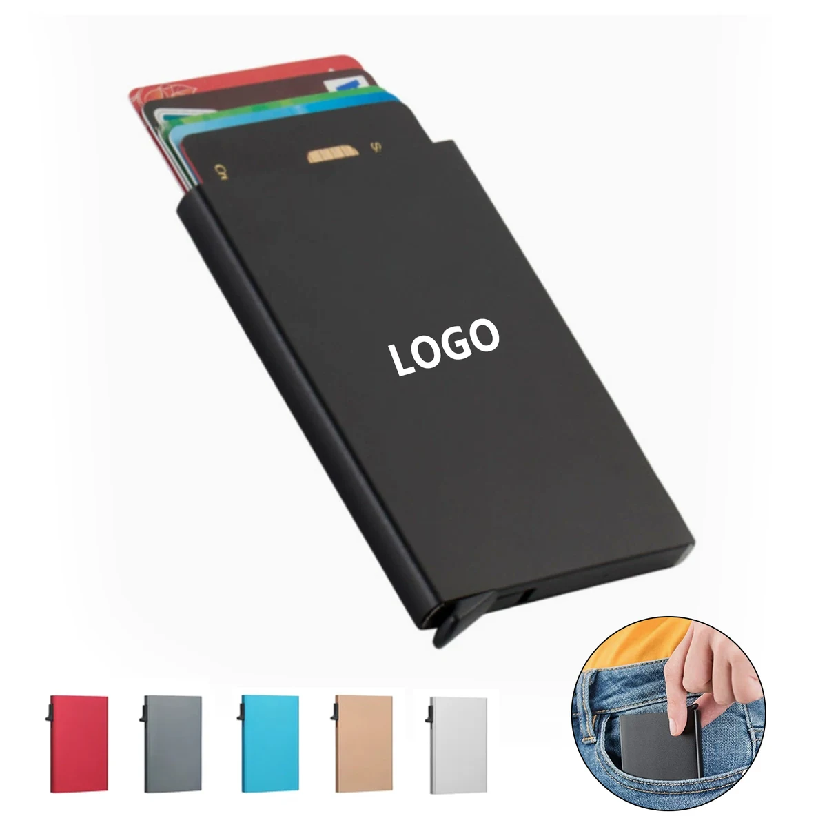 Metal Automatic Pop-Up Card Holder, promotional clip with logo imprint 1