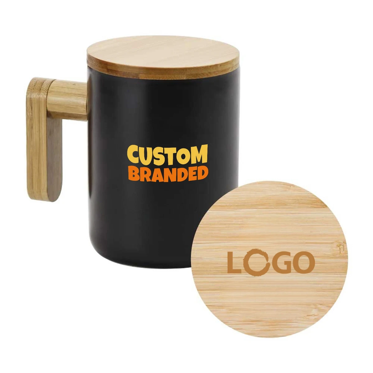 Ceramic Coffee Mug With Bamboo Handle And Lid 1