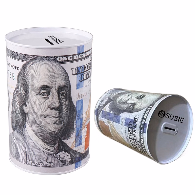Round Tin Money Box
