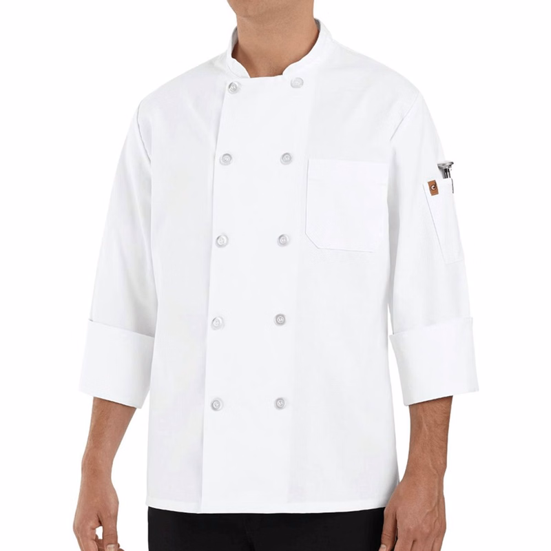 100% Polyester Ten Pearl Button Chef Coat - 0423