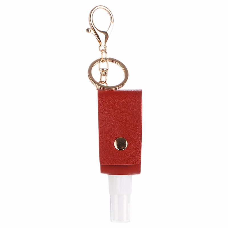 Leather Strap Key Ring With Mini Spray Bottle One Ounce Capacity 4.3" By 1.3"