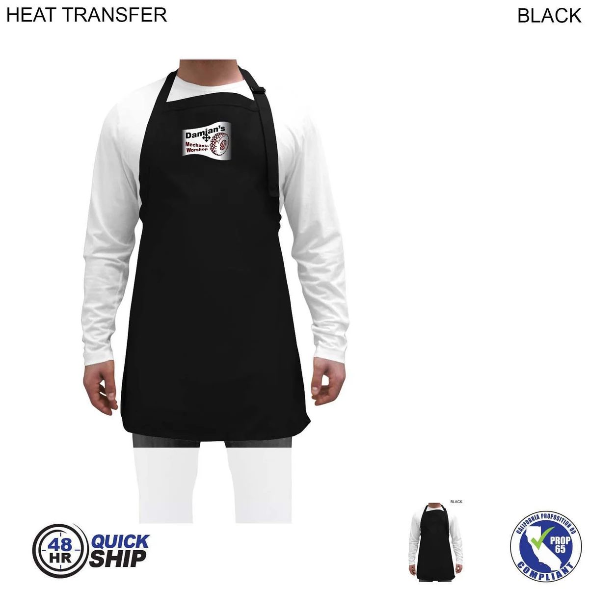 48 Hr Quick Ship - Twill Bib Apron, 25x28, No Pockets, Adjustable Neck, Heat Transfer logo 1