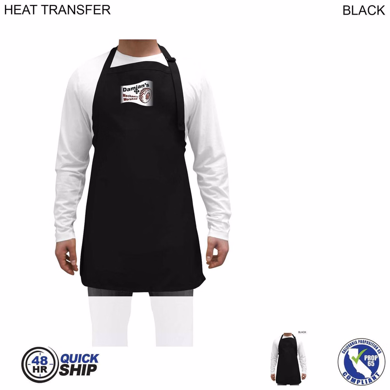48 Hr Quick Ship - Twill Bib Apron, 25x28, No Pockets, Adjustable Neck, Heat Transfer logo