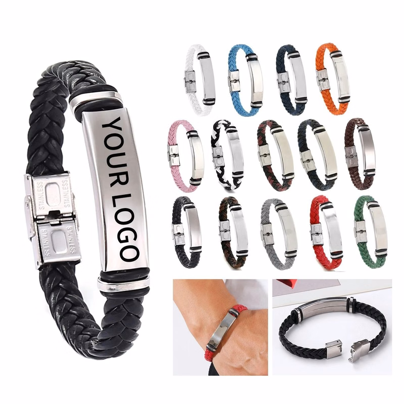 Woven Leather Bracelet with Metal Accent