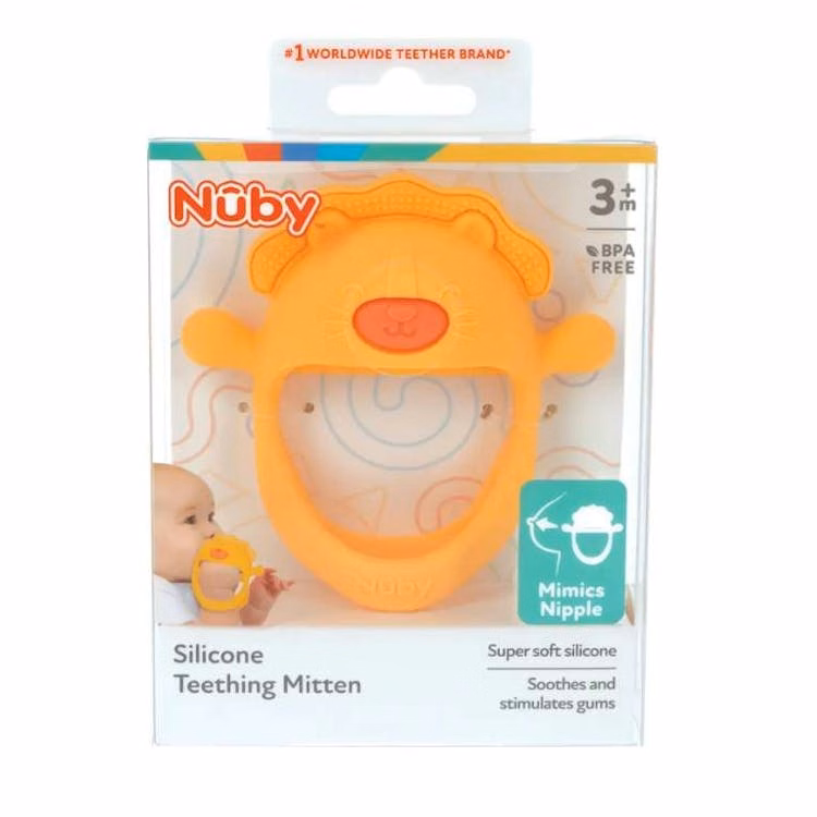 Nuby Silicone Wrist Teething Mittens - Lion 3+ Months