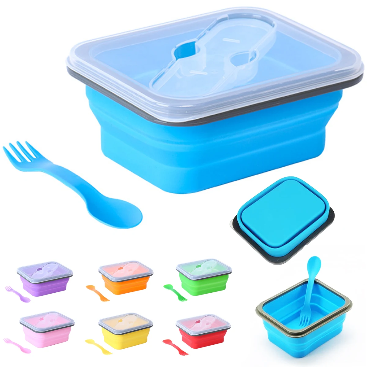 Foldable Silicone Lunch Box with Utensil Set 1