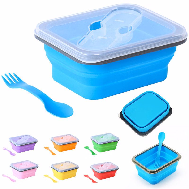 Foldable Silicone Lunch Box with Utensil Set
