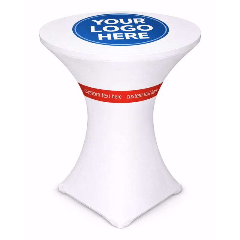 White Stretch Bar Top Table Cover W/Logo 30"x42"