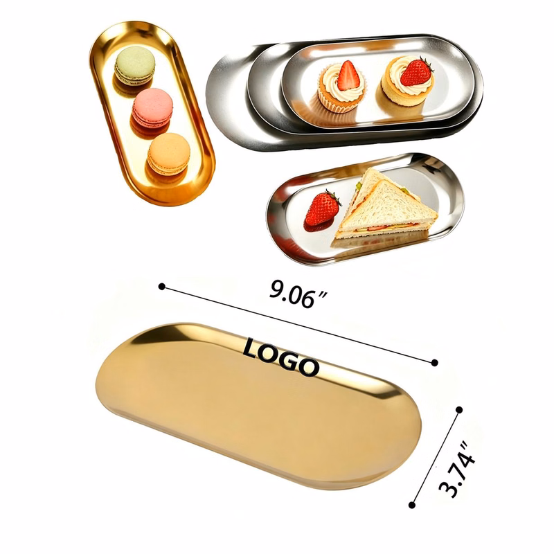 Oval Shiny Gold Metal Tray with Custom Imprint