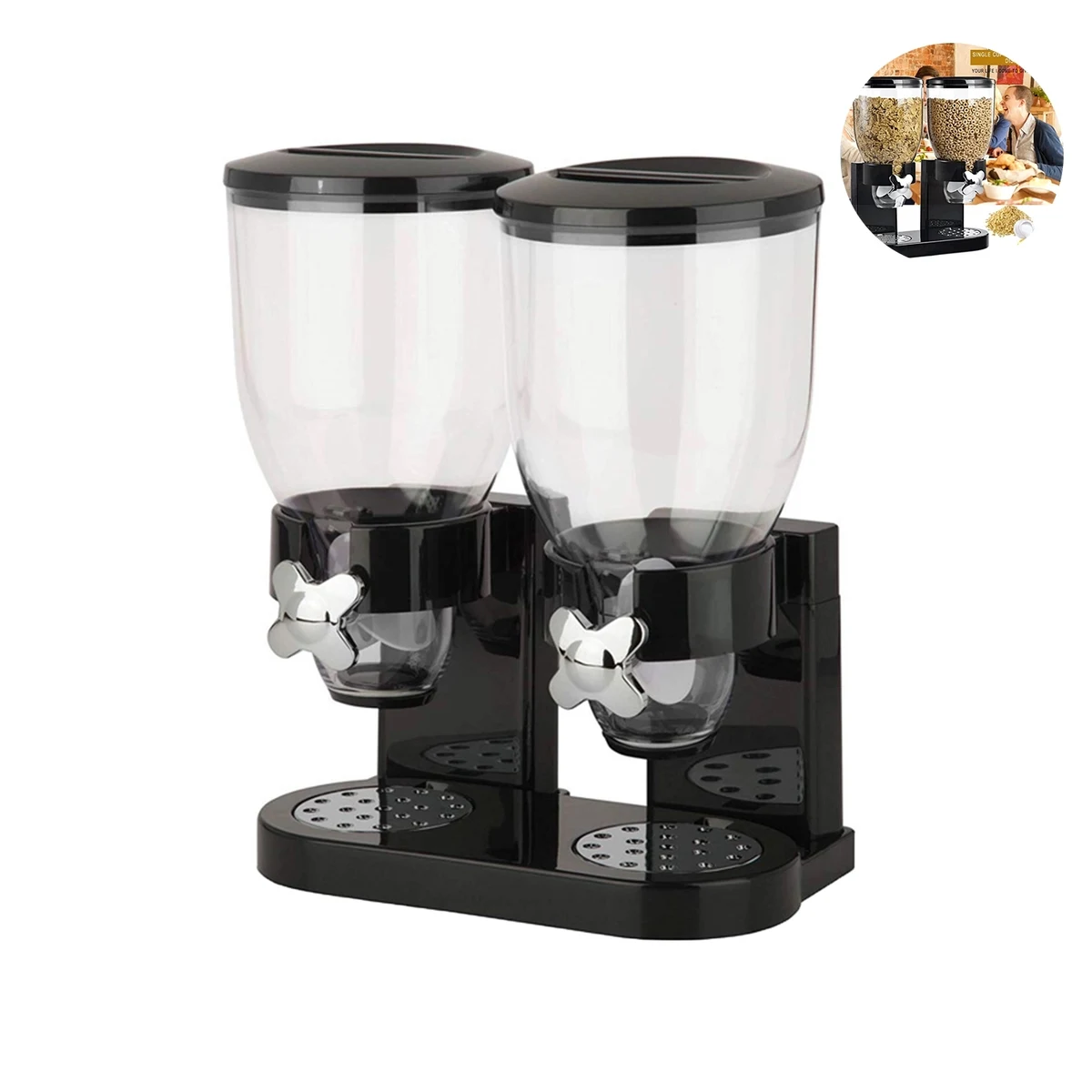 Dry Food Dispenser, Dual Control, Black/Chrome 1